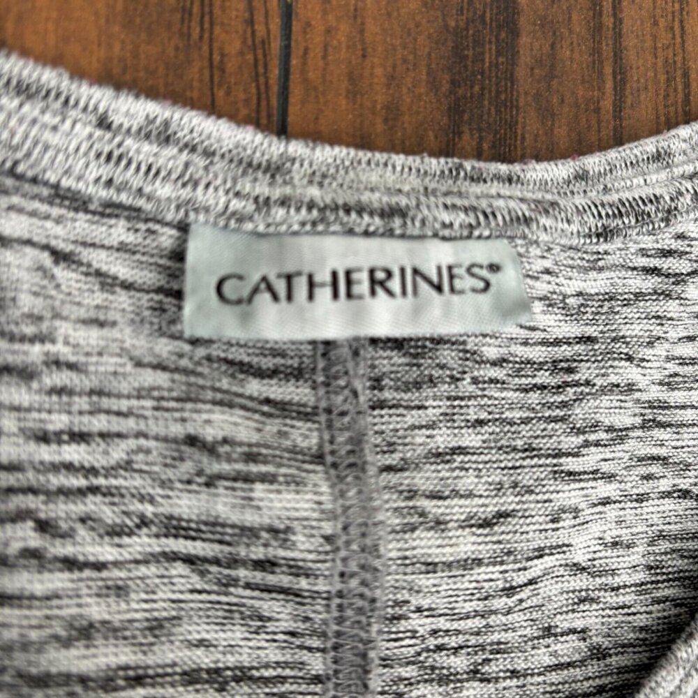 Catherines Knit Top 3X Gray Sequin Beaded Penguin Cinched Sides 3/4 Sleeves - Picture 10 of 10